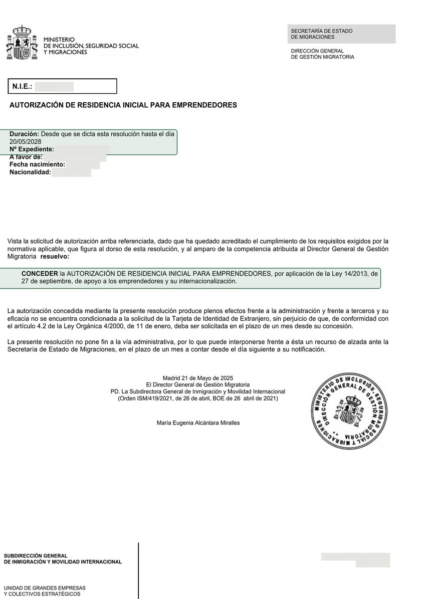 Решение UGE о предоставлении ВНЖ для предпринимателей по стартап-визе